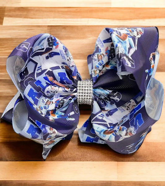 Blue & Silver Football Print Bow